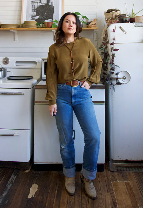 Olive Silk Blouse Christie Araujo