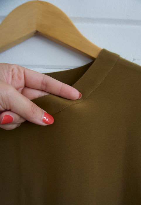 Olive 100% Silk Long Sleeve Blouse