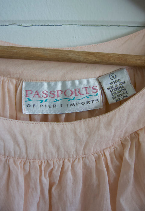 pale peach ruffle peasant top rayon cotton voile 90s vintage