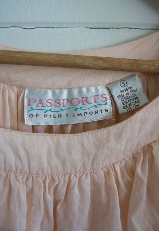 pale peach ruffle peasant top rayon cotton voile 90s vintage
