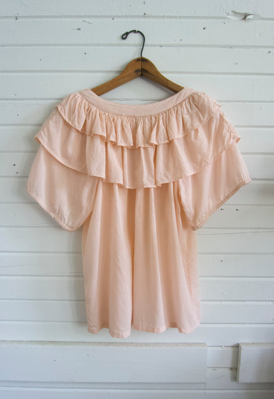 Christie Araujo pale peach ruffle peasant top rayon cotton voile 90s vintage