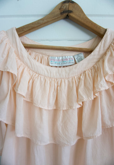 Christie Araujo pale peach ruffle peasant top rayon cotton voile 90s vintage