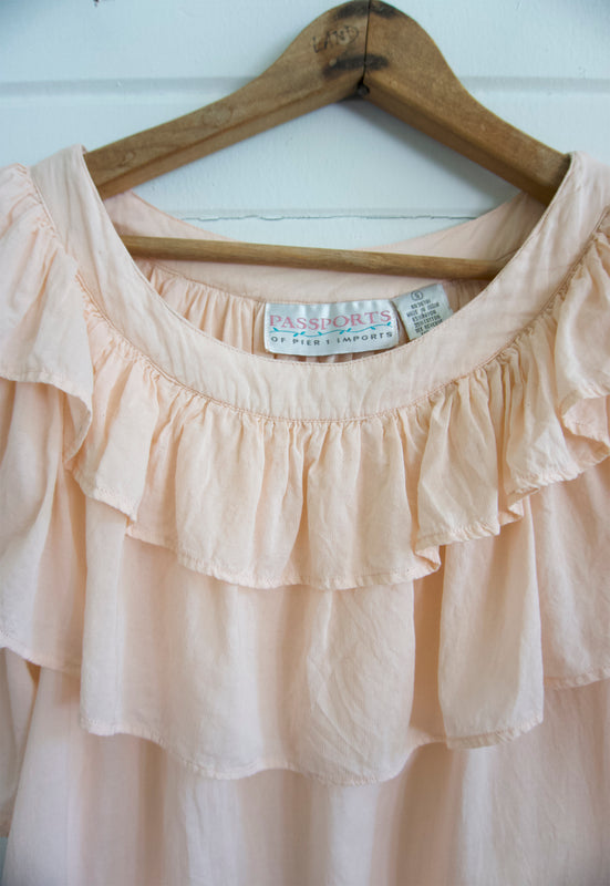 Christie Araujo pale peach ruffle peasant top rayon cotton voile 90s vintage