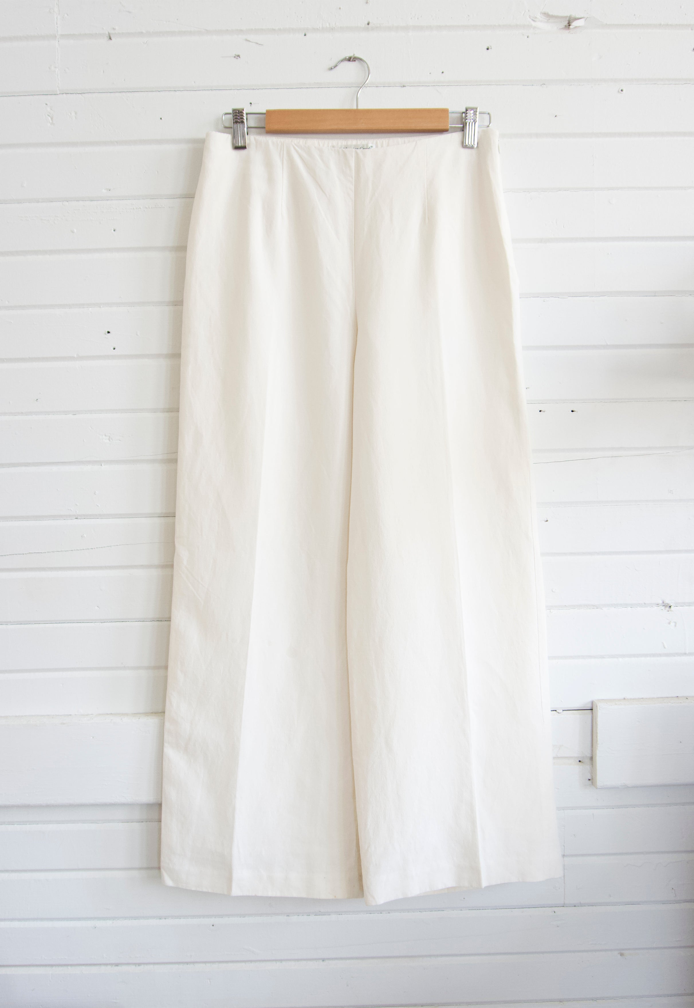 Contemporary Wide Leg Ivory Silk Linen Pants