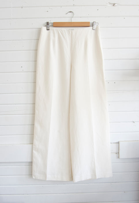 Contemporary Wide Leg Ivory Silk Linen Pants
