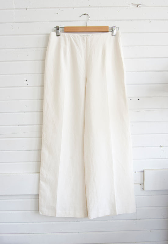 Contemporary Wide Leg Ivory Silk Linen Pants