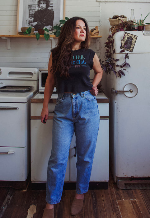 Christie Araujo Tapered Leg Medium Blue Cotton Jeans 27