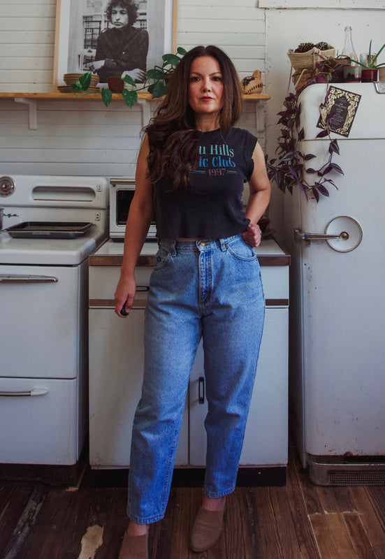 Christie Araujo Tapered Leg Medium Blue Cotton Jeans 27