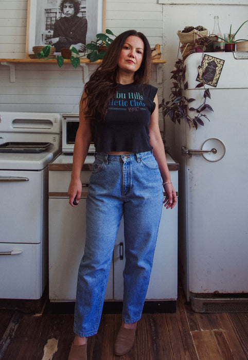 Christie Araujo Tapered Leg Medium Blue Cotton Jeans 27