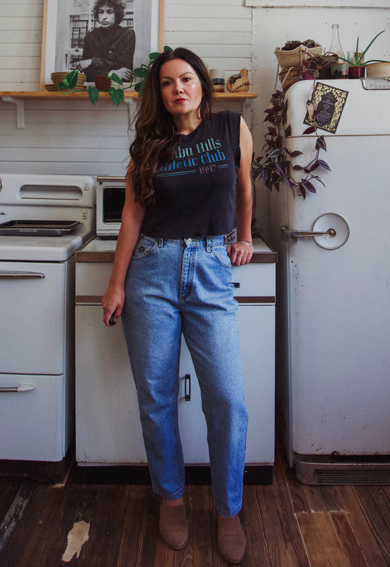 Christie Araujo Tapered Leg Medium Blue Cotton Jeans 27