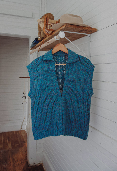 Christie Araujo Idylwild Vintage deep ocean melange sleeveless sweater teal chunky knit