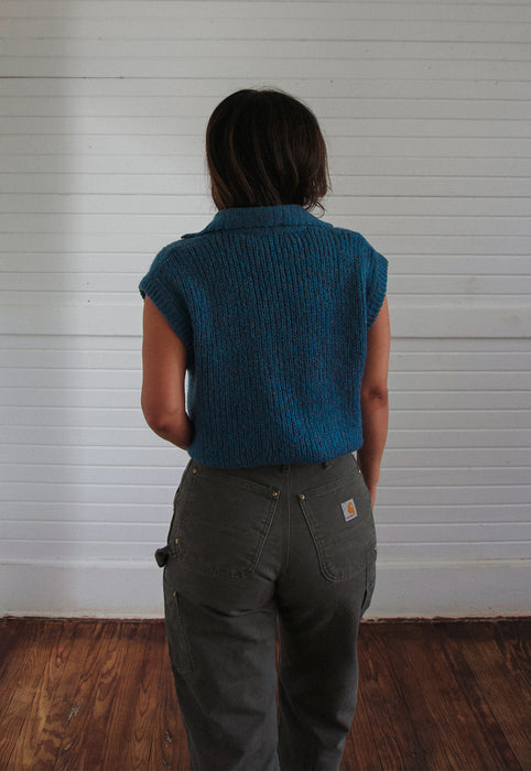 Christie Araujo Idylwild Vintage deep ocean melange sleeveless sweater teal chunky knit