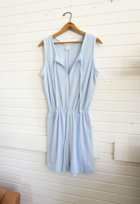 Vintage Sky Blue Terrycloth Romper Everyday Poolside Beach Lounge Vintage