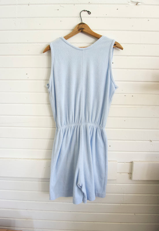 Vintage Sky Blue Terrycloth Romper Everyday Poolside Beach Lounge Vintage