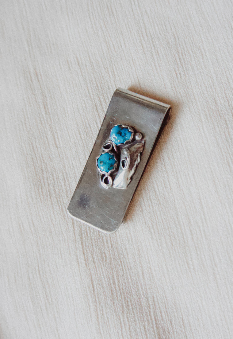 Sterling Silver & Turquoise Vintage Money Clip