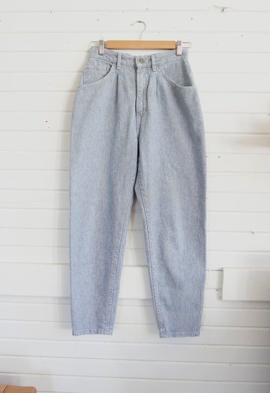 Vintage 90s Pleated and Tapered Gingham Micro Check 100 Cotton Denim Jeans