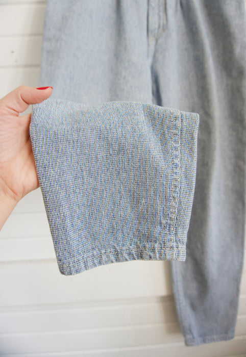 Vintage 90s Pleated and Tapered Gingham Micro Check 100 Cotton Denim Jeans