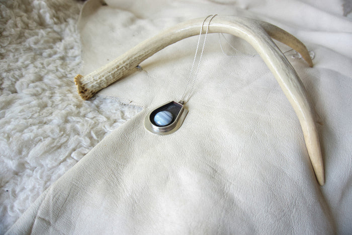 Blue Lace Agate Mid Century Modern Necklace Christie Araujo