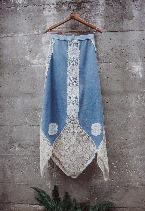 Vintage Country Denim and Lace Idylwild Vintage Kerchief Hem Country Girl Skirt