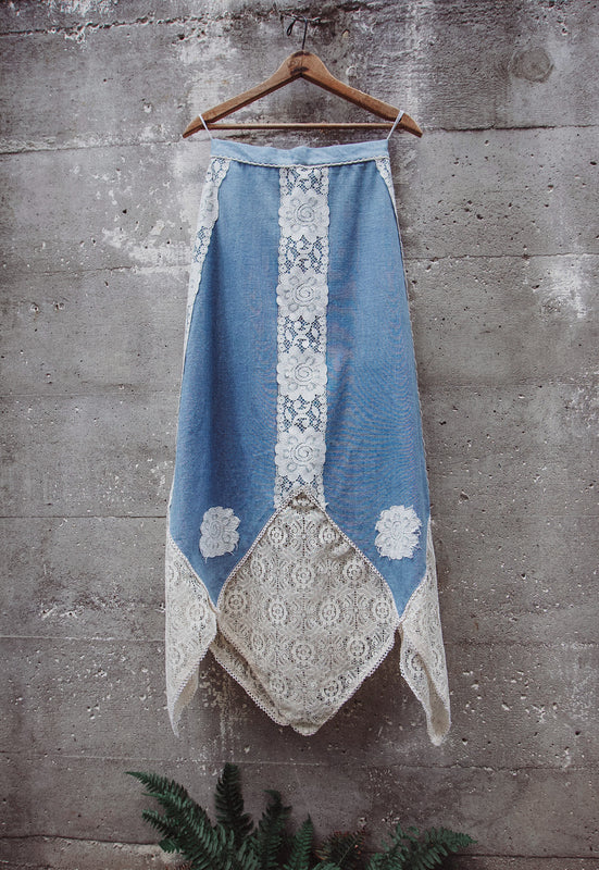 Vintage Country Denim and Lace Idylwild Vintage Kerchief Hem Country Girl Skirt