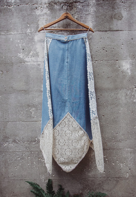 Vintage Denim and Lace Idylwild Vintage Kerchief Hem Country Girl Skirt