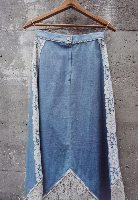 Vintage Denim and Lace Idylwild Vintage Kerchief Hem Country Girl Skirt