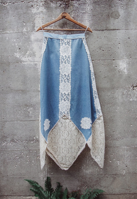 Vintage Denim and Lace Idylwild Vintage Kerchief Hem Country Girl Skirt