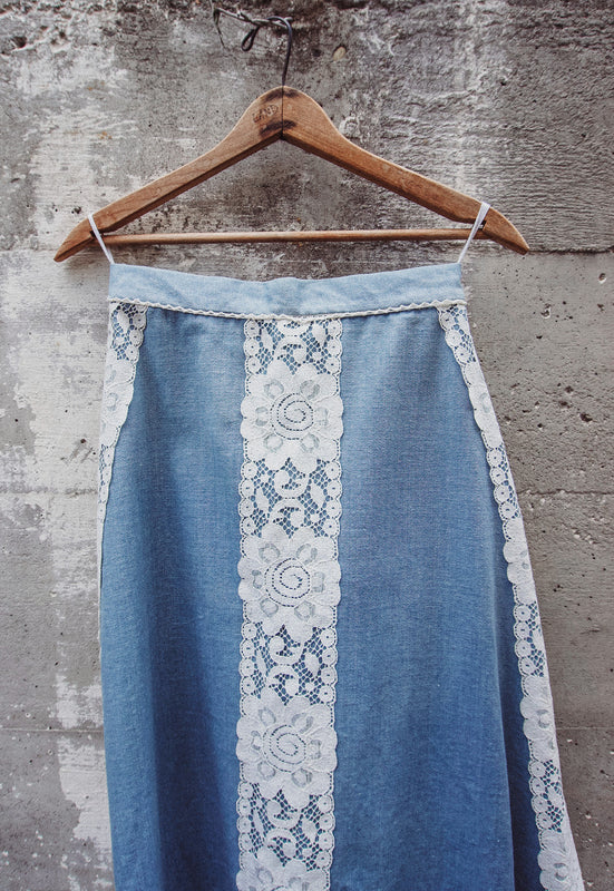 Vintage Denim and Lace Idylwild Vintage Kerchief Hem Country Girl Skirt