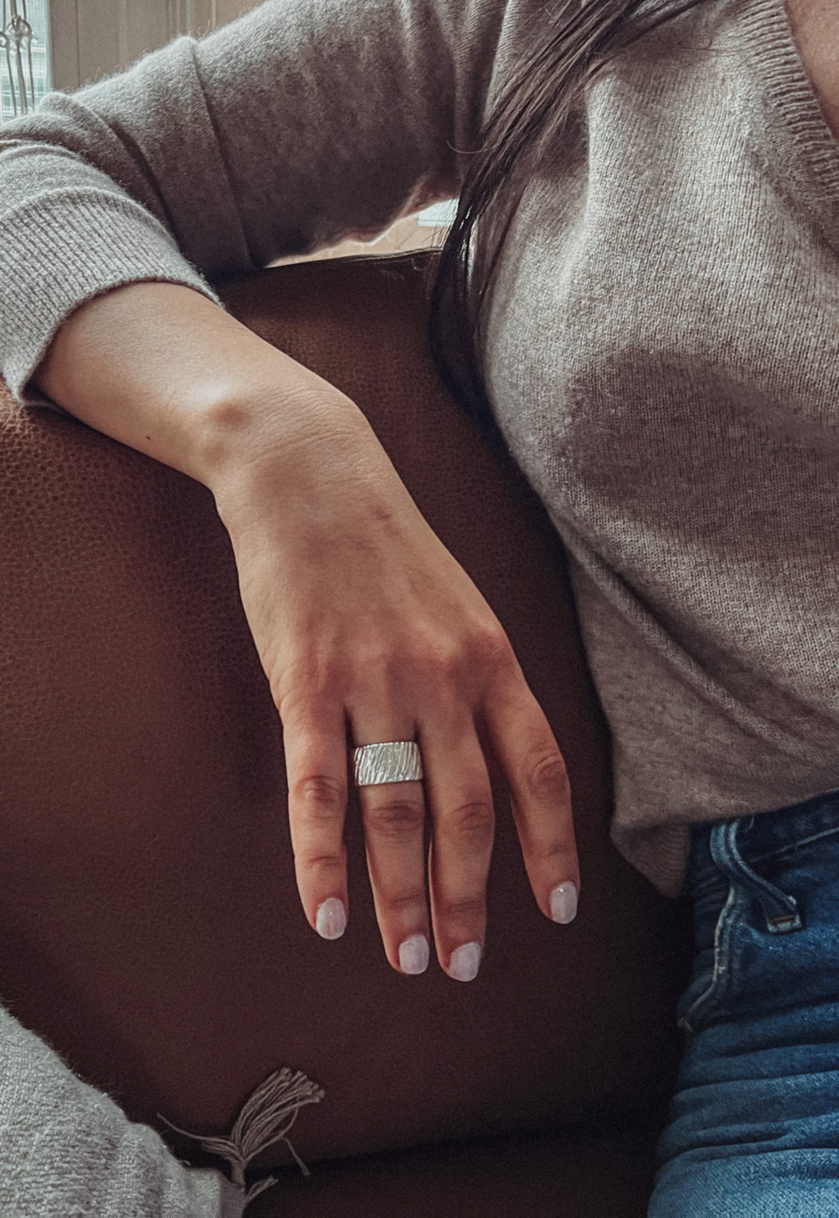 Idylwild Original Joseph Fagin Hand Carved Tree Stump Unisex Sterling Silver Textured Cigar Band Ring Christie Araujo