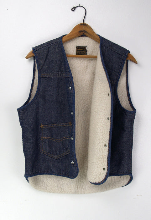 Vintage Faux Shearling Sears Roebuck 1970's Denim Vest