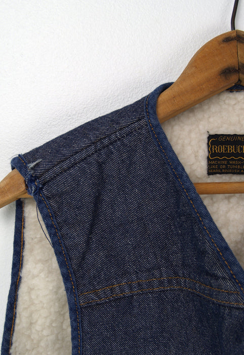 Vintage Faux Shearling Sears Roebuck 70's Denim Vest