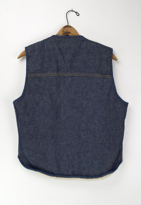 Vintage Faux Shearling Sears Roebuck 1970s Denim Vest