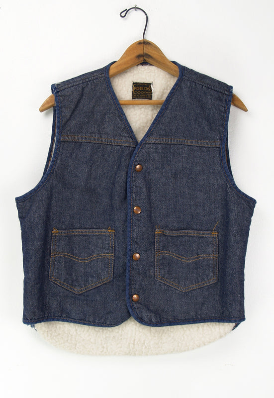 Vintage Faux Shearling Sears Roebuck 1970s Denim Vest