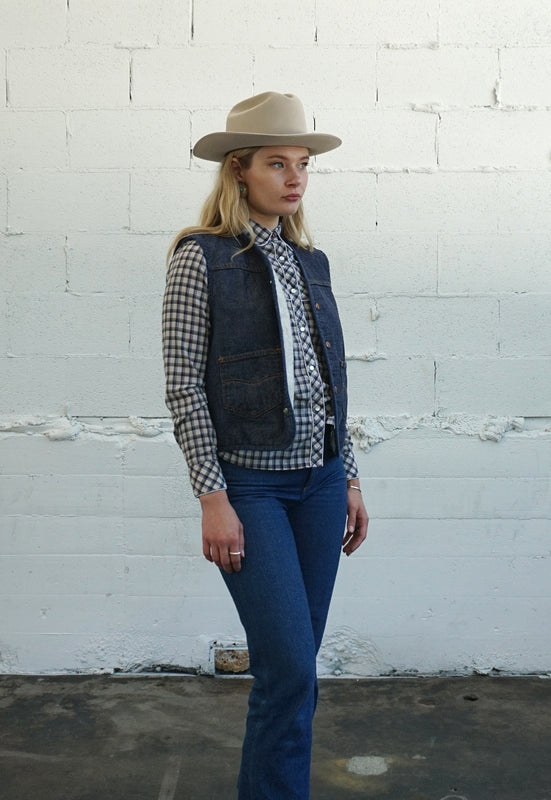 Idylwild Vintage 70s Dark Denim Shearling Vest