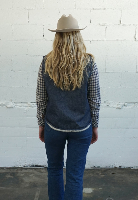 Idylwild Vintage 70s Dark Denim Shearling Vest
