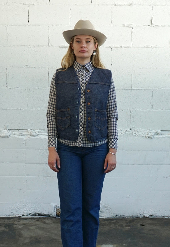 Idylwild Vintage 70s Dark Denim Shearling Vest