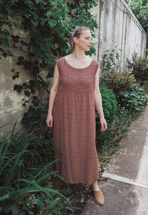 Idylwild Vintage Terracotta Tile Vintage Maxi Dress 90s Rayon Dress