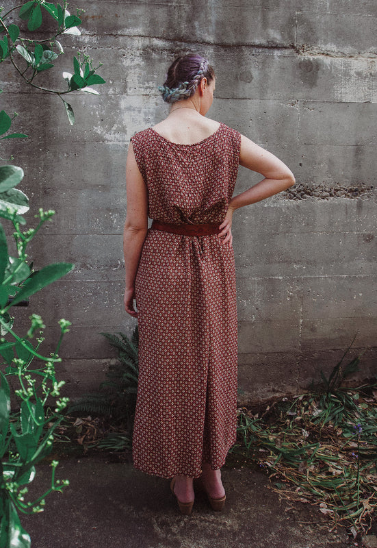 Idylwild Vintage Terracotta Tile Vintage Maxi Dress 90s Rayon Dress