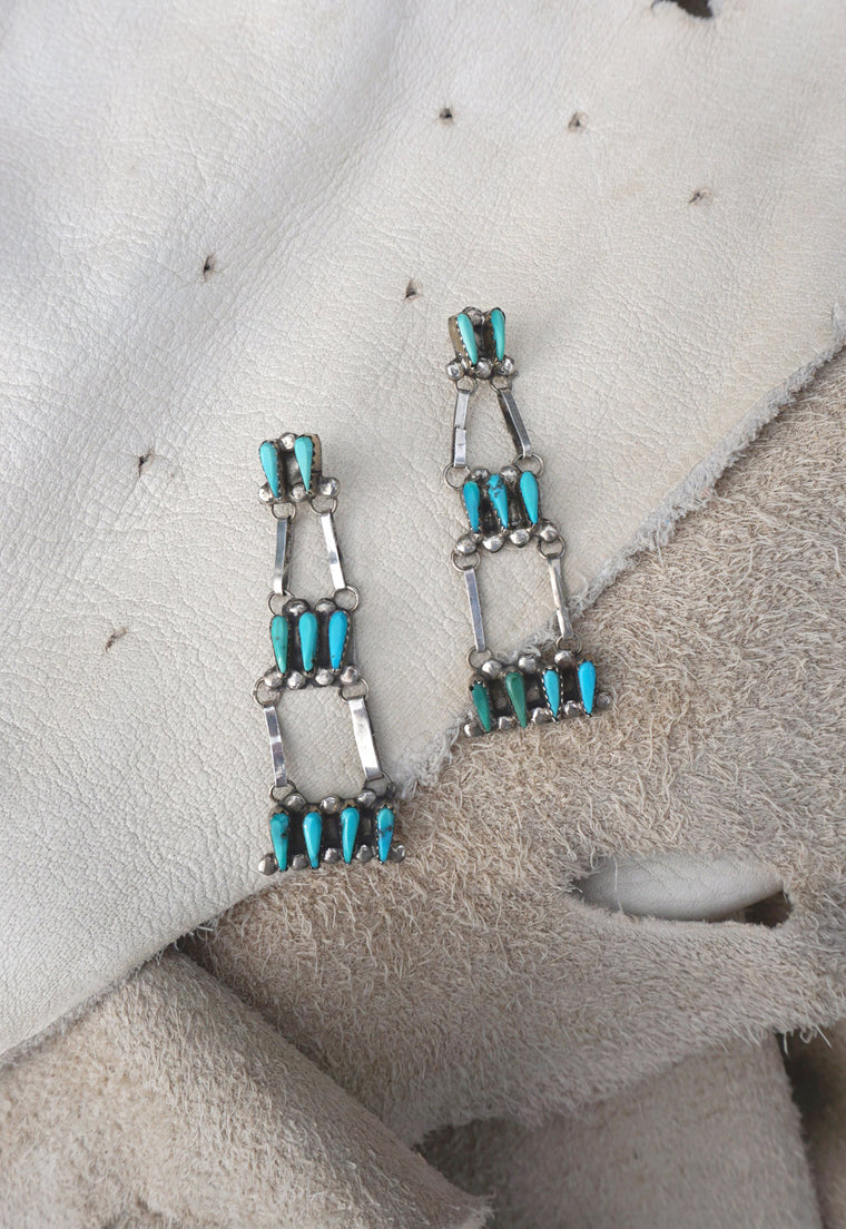 Zuni Turquoise Chandelier Vintage Earrings