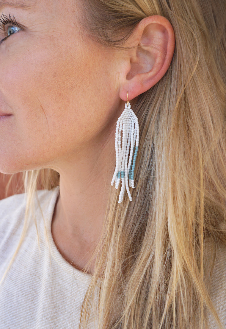 Venture Handwoven Beaded Earrings in Cloud