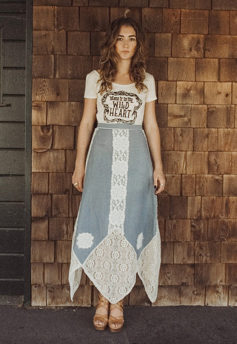 Vintage Denim and Lace Idylwild Vintage Kerchief Hem Country Girl Skirt