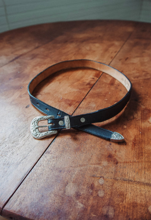 Skinny Black Western Belt 