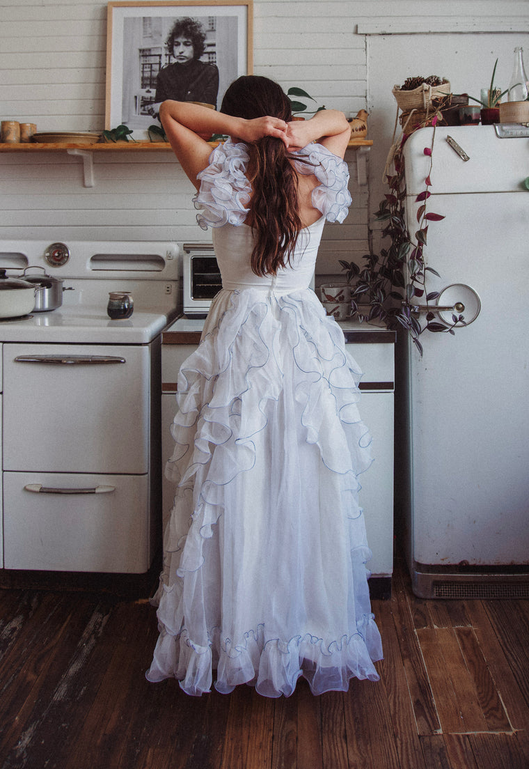 Rare Vintage 1970's Ruffled Tulle Gown