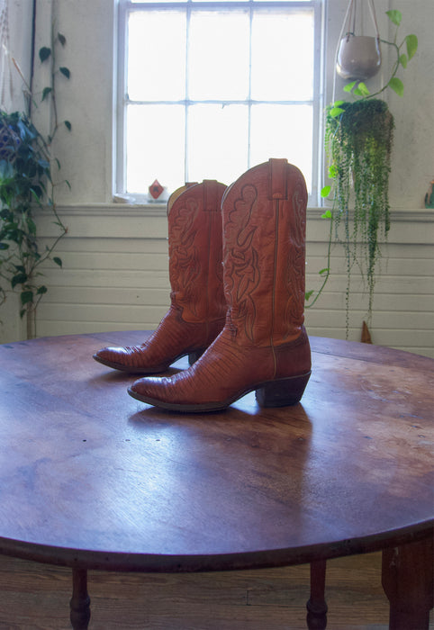 Vintage Justin Roper 7.5 Saddle Tan Snake Cowgirl Boots