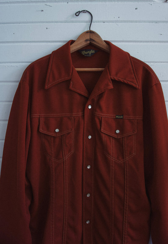 Vintage Terracotta Rust Wrangler Jacket Pearl Snap Shirt