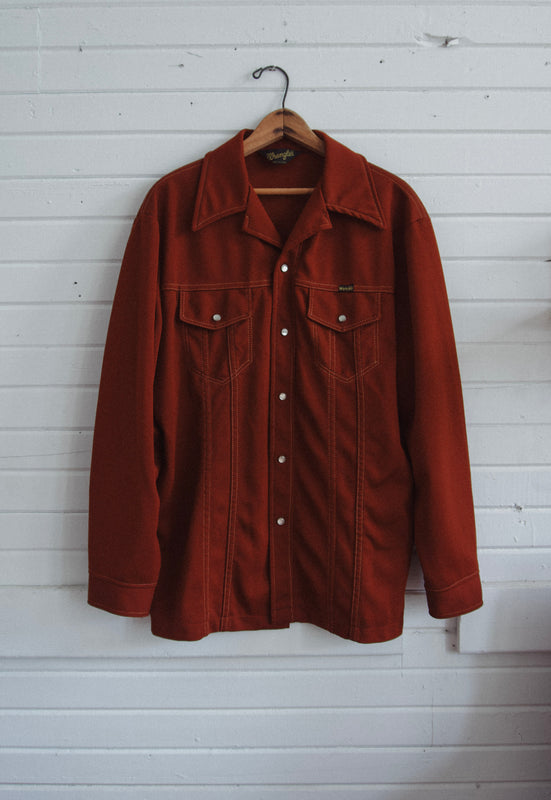 Vintage Terracotta Rust Wrangler Jacket Pearl Snap Shirt