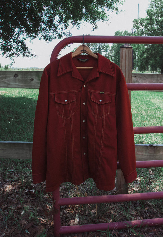 Vintage Terracotta Rust Wrangler Jacket Pearl Snap Shirt