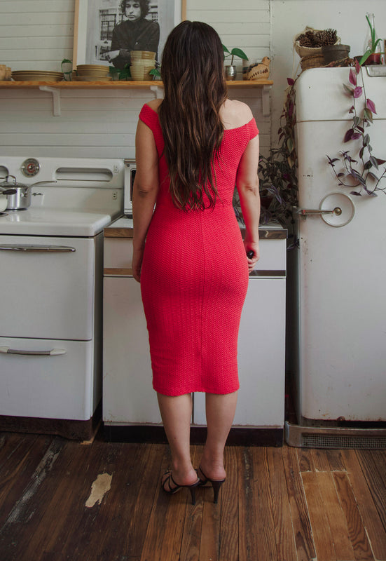 Y2K Tomato Red Scrunchie Midi Dress
