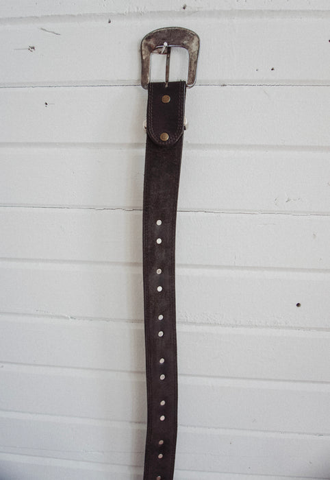 Square Concho Black Leather Vintage Belt