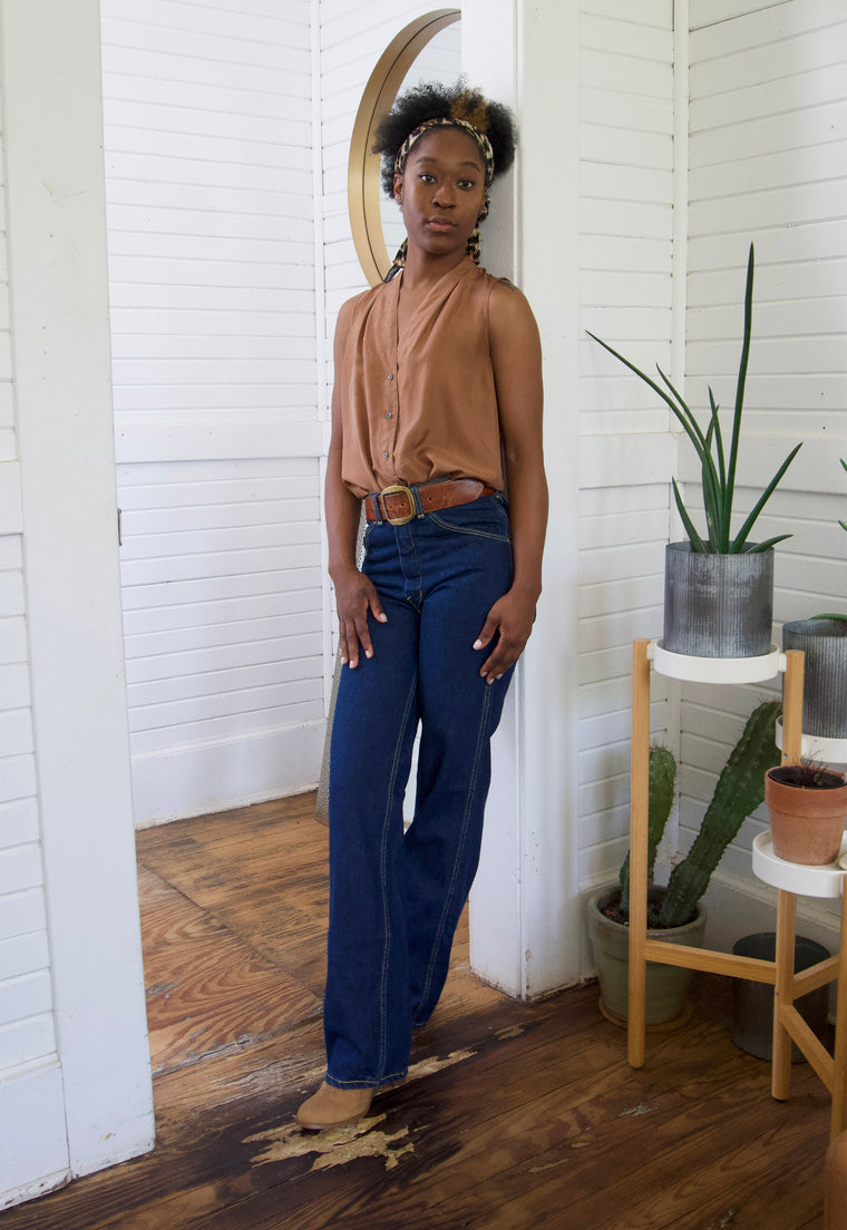 Vintage Bronze 100% Silk Sleeveless Shirt